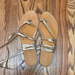 Pilcro Metallic Gold Wrap-Style Leather Sandals